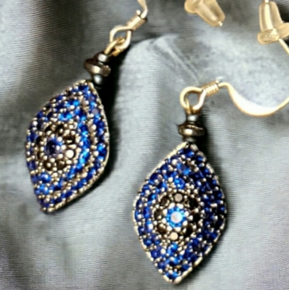 Hand Crafted Jewelry - Sapphire Blue & Silver Handcrafted Dangle Earrings